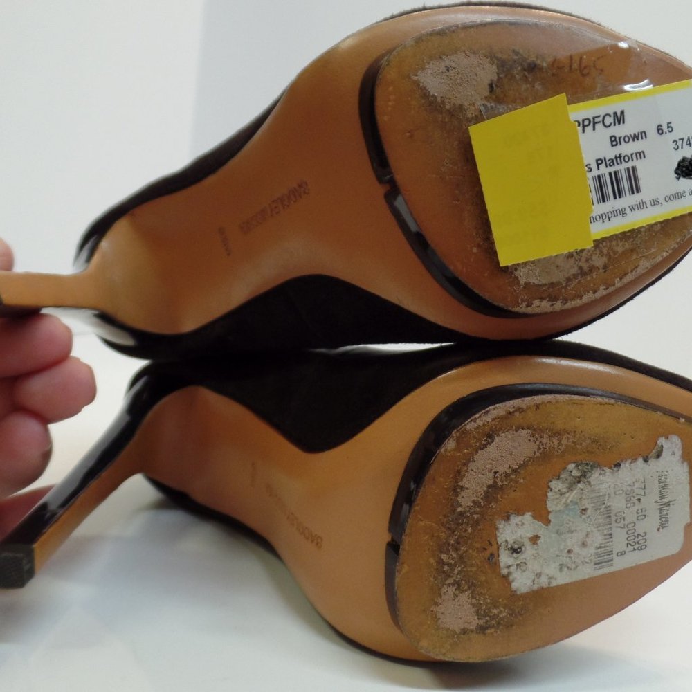 BADGLEY MISCHKA BROWN LEATHER SZ 6.5 HEELS - Picture 10 of 16